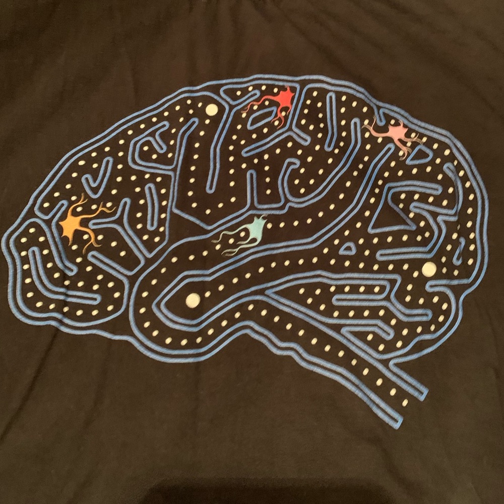 Dark blue pac man brain shirt
